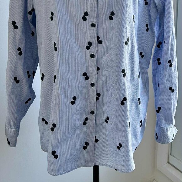 Karl Lagerfeld Paris Blue Stripe Embroidered Sunglasses Cotton Shirt – US XL - Picture 4 of 13